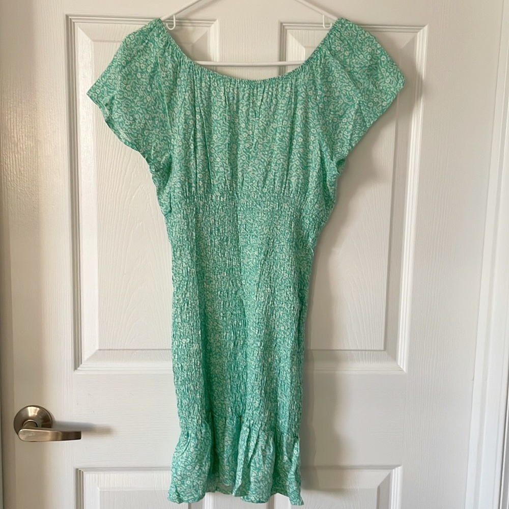 No Boundaries Smocked Dress Green Floral Ruffles, Small - Picture 3 of 6